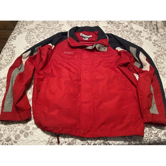 Mens Columbia Gray/Red Waterproof Jacket Windbreaker Size 2XL Coat - Picture 1 of 11